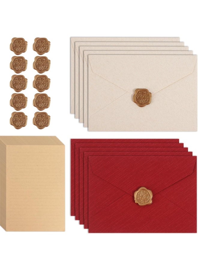 Bukela 35pcs Vintage Color Envelopes Letter Writing Stamp Wax Seal Stickers Postcards Wedding Gift Wrap Envelopes Korean Stationery (Burgundy) - Image 1